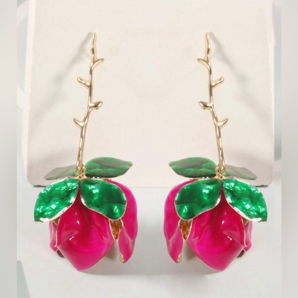 Gorgeous Fashion Enamel Alloy Metal Floral Dangle Earrings